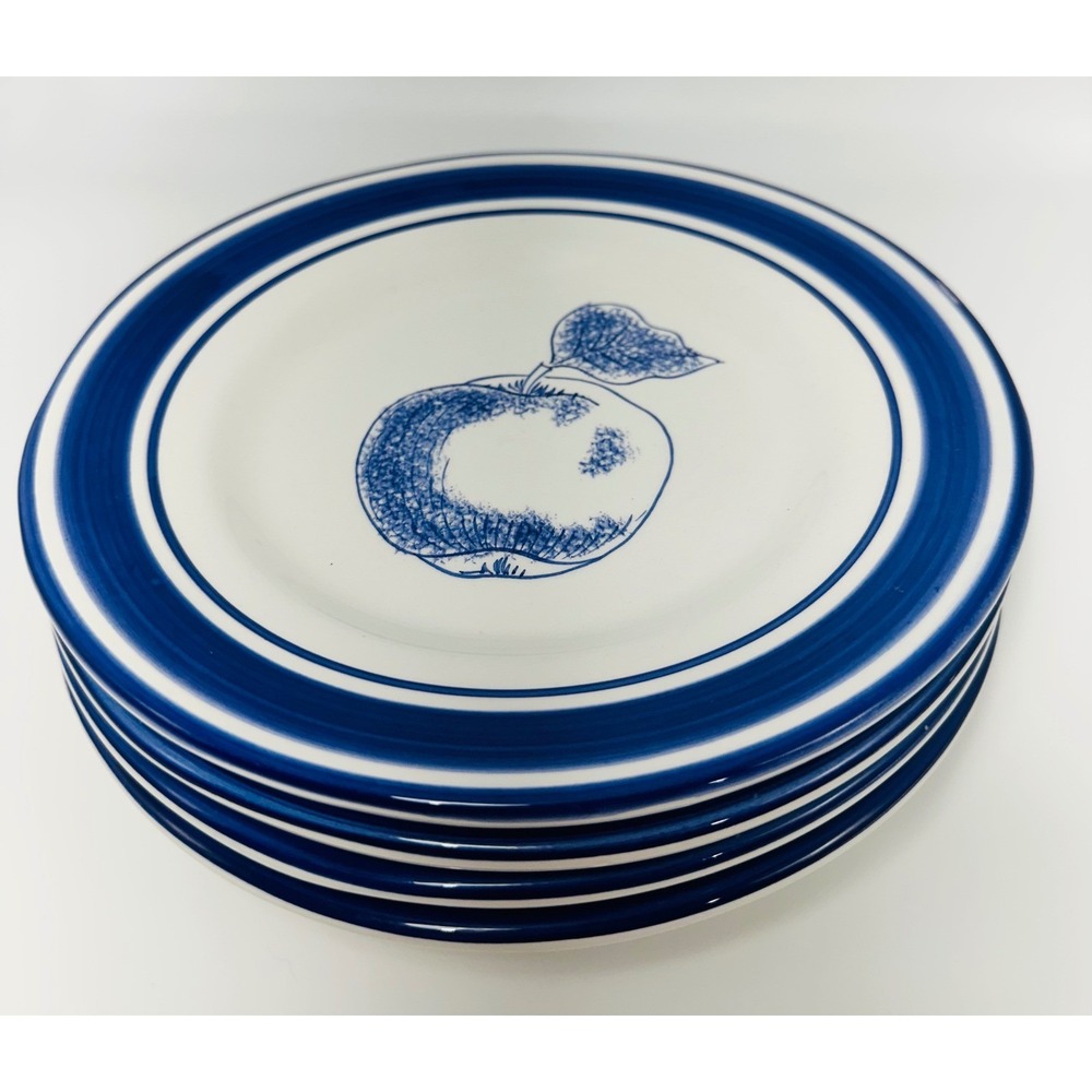 Bloomingdale's Main Course Elements Blue Apple Salad Plates Italy Set of 4 8.25"